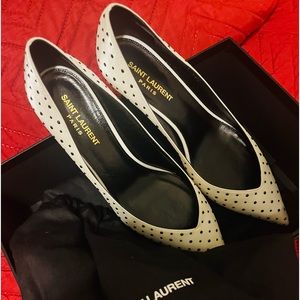 White Satin Saint Laurent Pumps